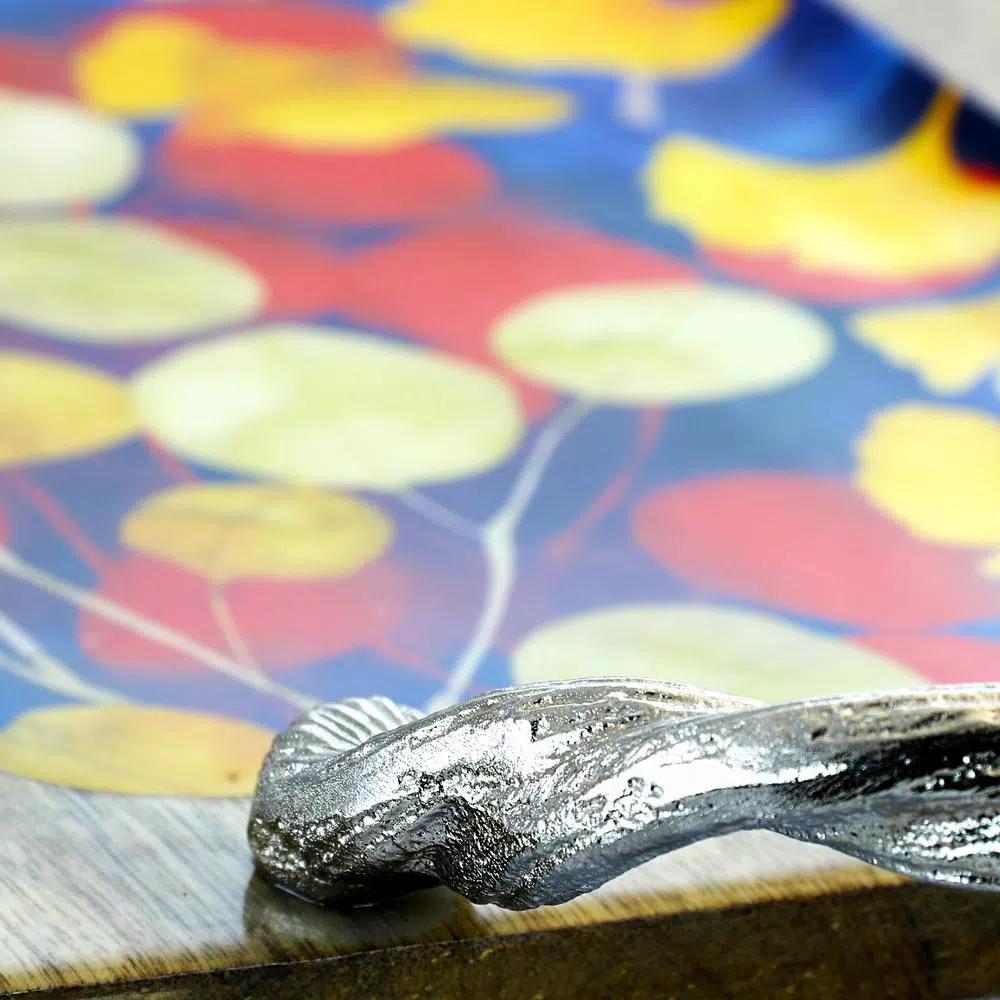 Gibson Elite Philomena Mango Wood Enamel Serving Tray with Watercolor Leaf Design