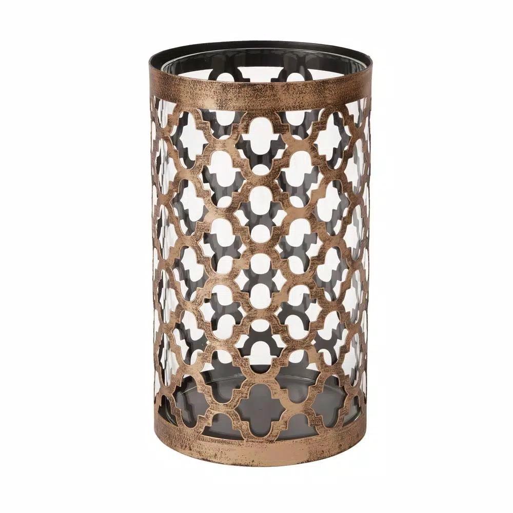 Hampton Bay 9.65 in. Gold Metal and Glass Outdoor Patio Candle Lantern