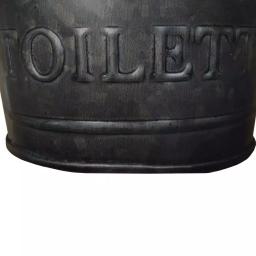 Benzara Dark Gray Iron Toilet Caddy with Wooden Handles and Embossed Tiolette Text thumbnail 2