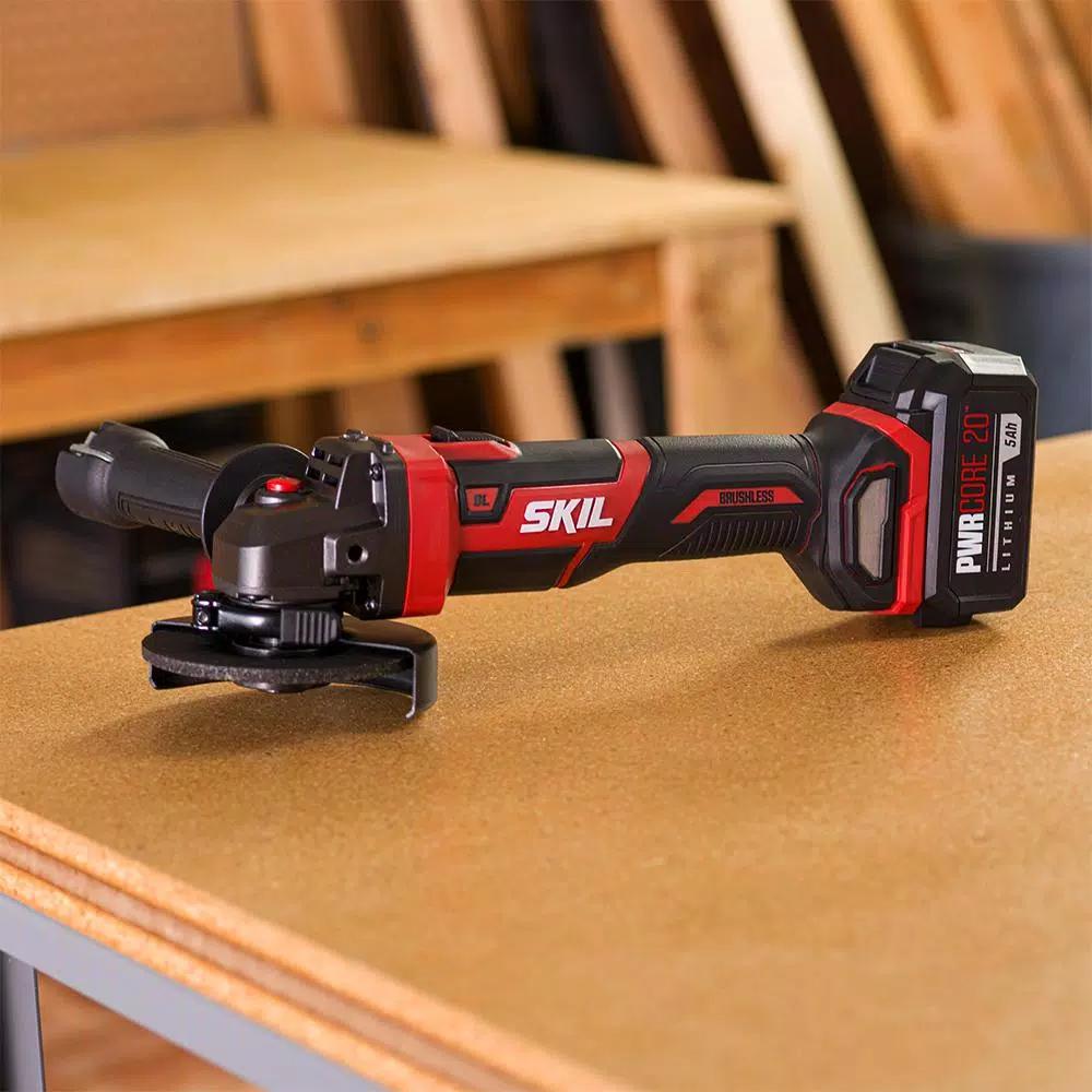 Skil PWRCore 20V Brushless 4-1/2 in. Cordless Angle Grinder Kit with 5.0Ah Battery, Charger & USB Adapter