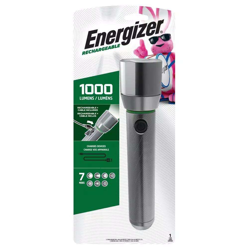 Energizer Vision HD Metal Rechargeable LED Flashlight, 1000 Lumens, USB Power Bank Function