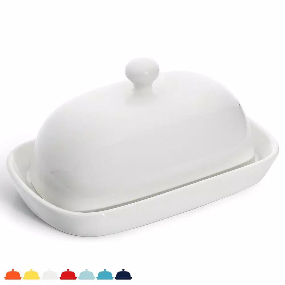 Sweese Porcelain Butter Dish with Lid - White, Modern Round Butter Keeper for 1 Stick