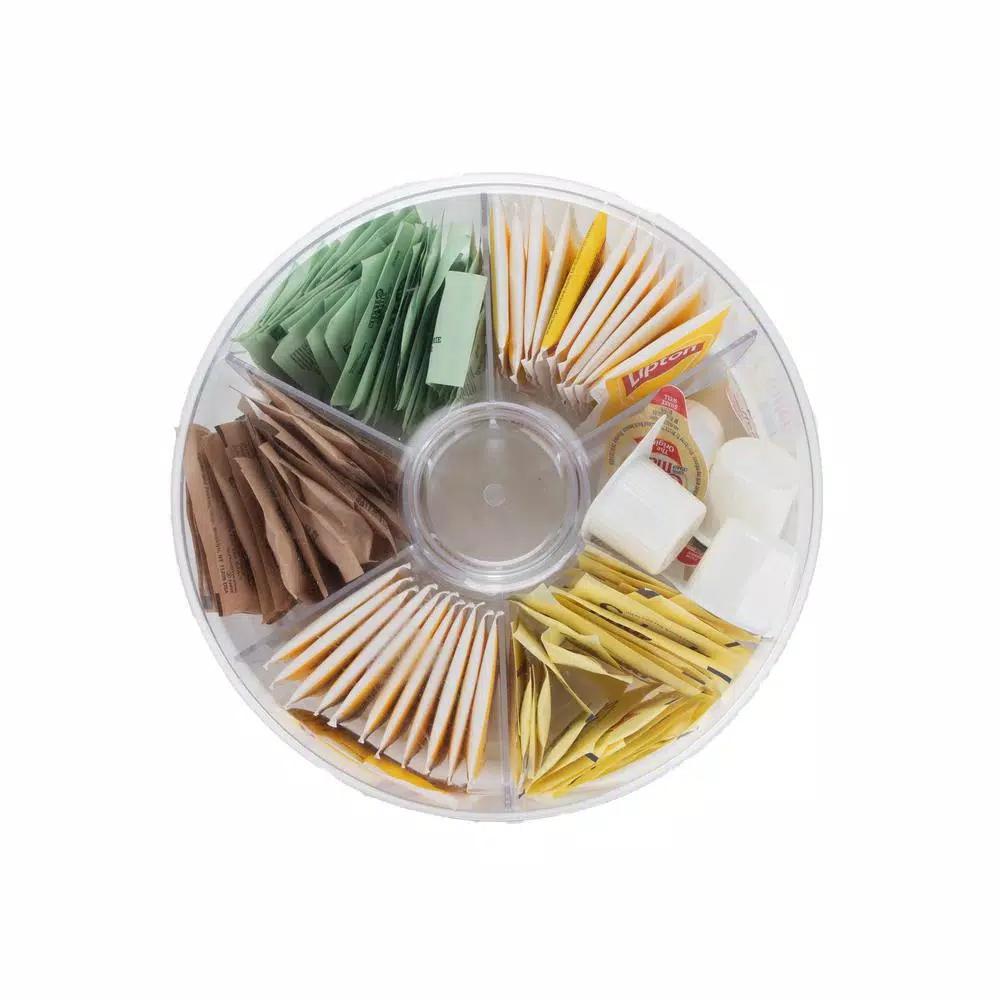 Mind Reader Clear Acrylic 6-Compartment Tea Bag Organizer with Lid, Round Pantry Storage Container