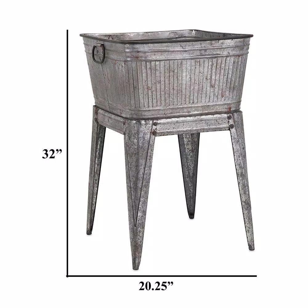 Benzara 32 in. Gray Galvanized Metal Multi-Functional Tub on Stand