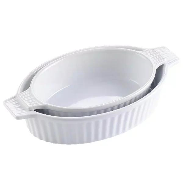 MALACASA 2-Piece White Oval Porcelain Bakeware Set, 12.75 in. and 14.5 in. Ceramic Baking Dishes
