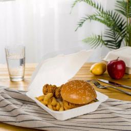 Unbranded 8 in. White Sugarcane Clamshell Containers, Compostable & Eco-Friendly (300 Pack) thumbnail 5