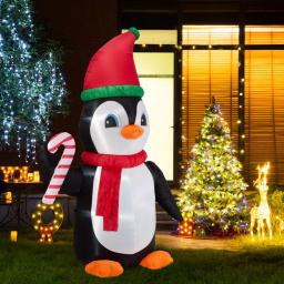 Glitzhome 8 ft. Airblown Inflatable Penguin Holiday Decor with Santa Hat and Red Scarf, Lighted thumbnail 6