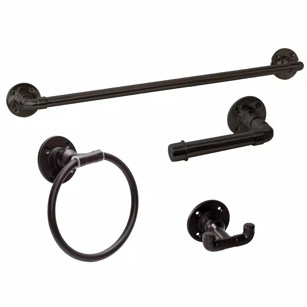 Design House Kimball 4-Piece Bathroom Hardware Accessory Kit, Satin Black