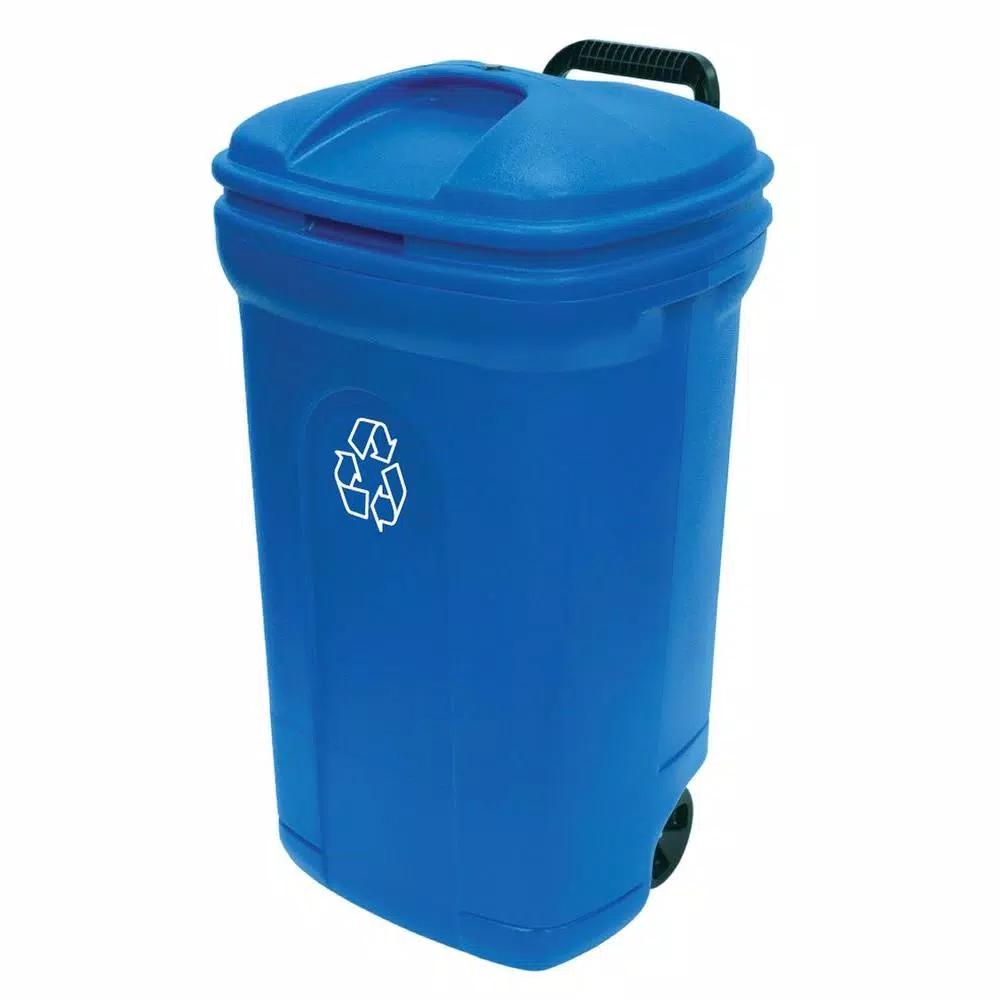 United Solutions 34 Gal. Wheeled Outdoor Recycling Bin with Lid - Blue