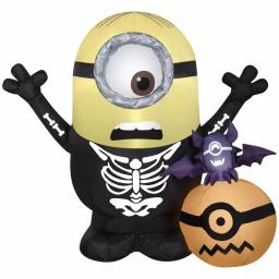 Gemmy 3 ft. Inflatable Minion Skeleton with Pumpkin Halloween Airblown Scene thumbnail 2