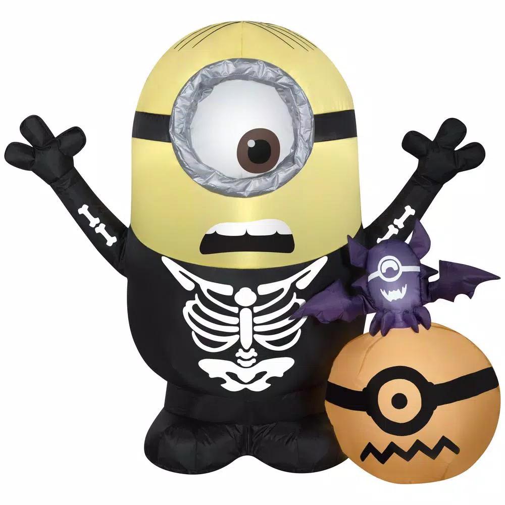 Gemmy 3 ft. Inflatable Minion Skeleton with Pumpkin Halloween Airblown Scene