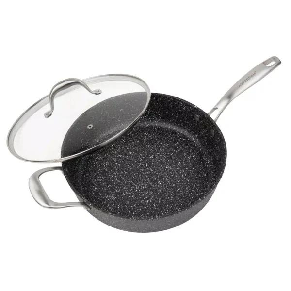 MasterPan Granite Ultra 5 qt. Cast Aluminum Nonstick Saute Pan with Glass Lid, Black