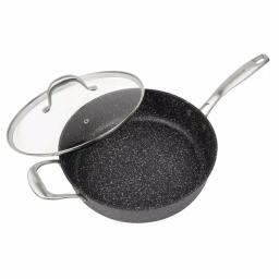 MasterPan Granite Ultra 5 qt. Cast Aluminum Nonstick Saute Pan with Glass Lid, Black thumbnail 1