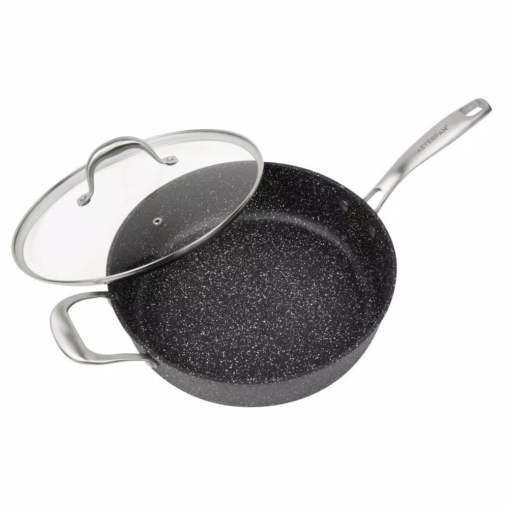 MasterPan Granite Ultra 5 qt. Cast Aluminum Nonstick Saute Pan with Glass Lid, Black
