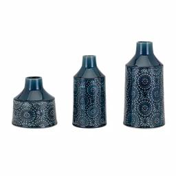 Benjara Athena Glazed Cerulean Blue Ceramic Floral Vases, Set of 3 thumbnail 2
