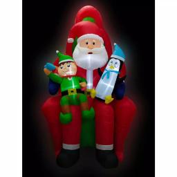 Fraser Hill Farm 10 ft. Pre-Lit Santa, Elf and Penguin Christmas Inflatable thumbnail 1