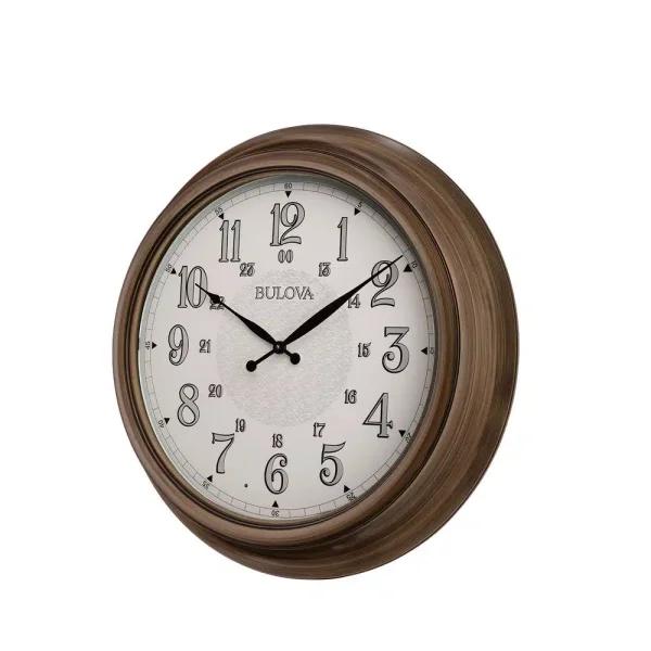Bulova 24 in. Indoor Outdoor Wall Clock with Metal Wicker Finish and Auto-Illuminating LED Lights