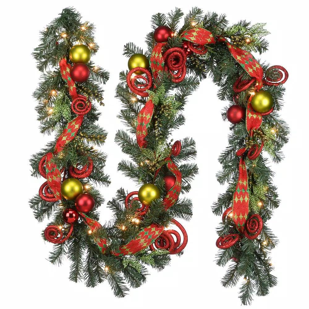 National Tree Company 9 ft. Artificial Christmas Garland with 50 Clear Lights and Ornaments