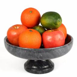 Creative Home Natural Black Marble Fruit Bowl on Pedestal, 10-inch Round Footed Centerpiece thumbnail 2
