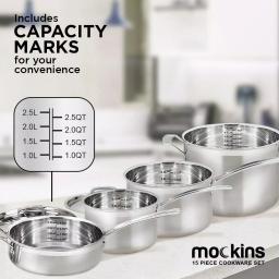 Mockins 15-Piece Tri-Ply Stainless Steel Cookware Set with Lids thumbnail 5