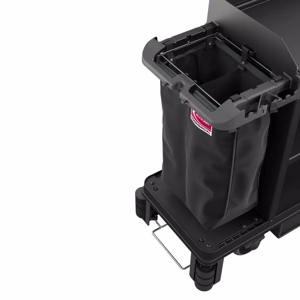Suncast Commercial Housekeeping Cart Hanging Divided Storage Bag, Black
