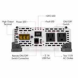Wagan Tech Pure Line 1000W Pure Sine Wave Inverter, 2000W Surge, 12V DC to 120V AC, ETL Certified thumbnail 3