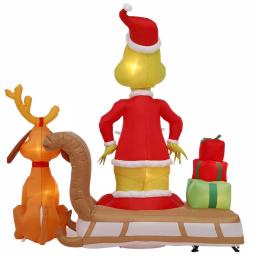 Gemmy 6 ft. Airblown Inflatable Grinch and Max on Sled Holiday Scene with LED Lights thumbnail 4