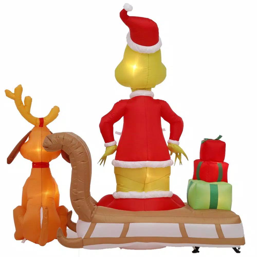 Gemmy 6 ft. Airblown Inflatable Grinch and Max on Sled Holiday Scene with LED Lights