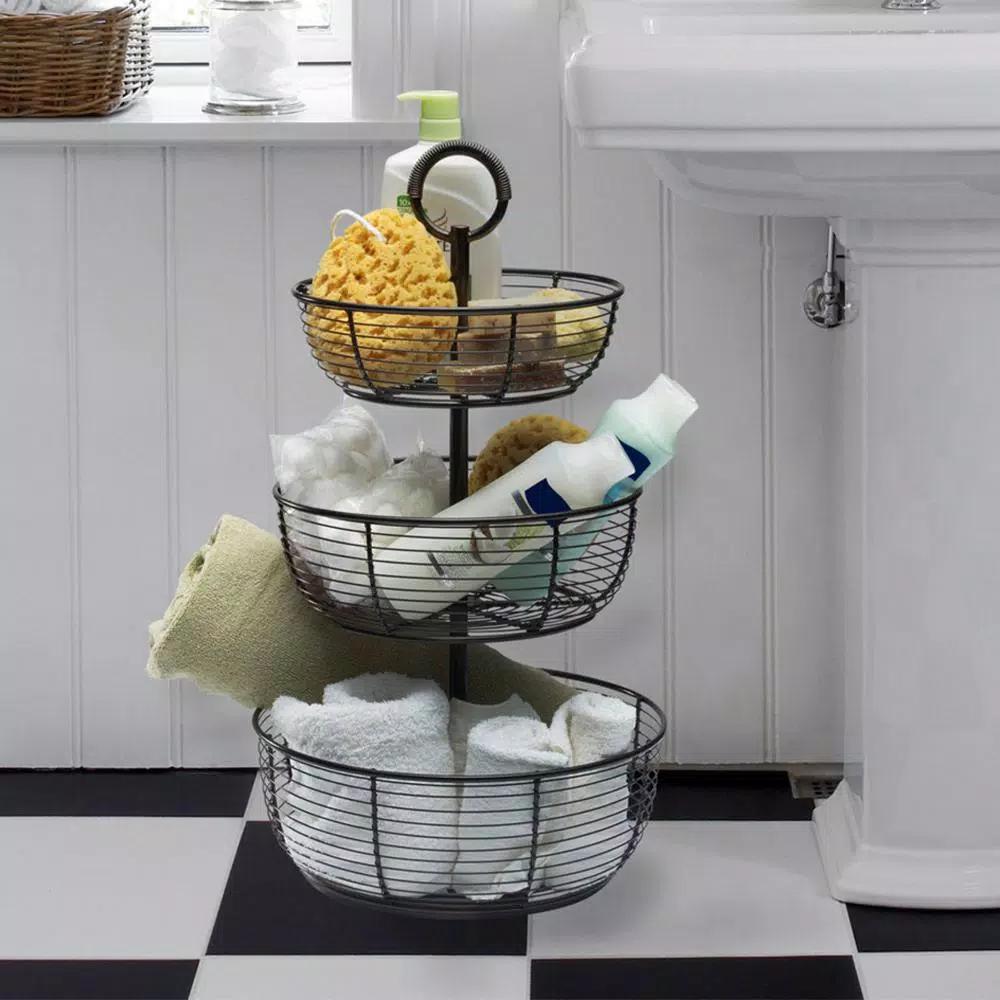 Gourmet Basics by Mikasa Mikasa Gourmet Basics 3-Tier Round Wrought Iron Fruit Basket, Black
