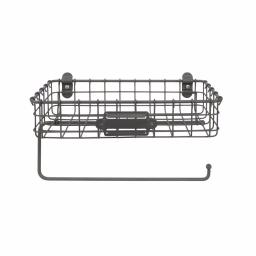 Spectrum Vintage Living Wall Mount Basket with Paper Towel Holder, Industrial Gray Steel thumbnail 3