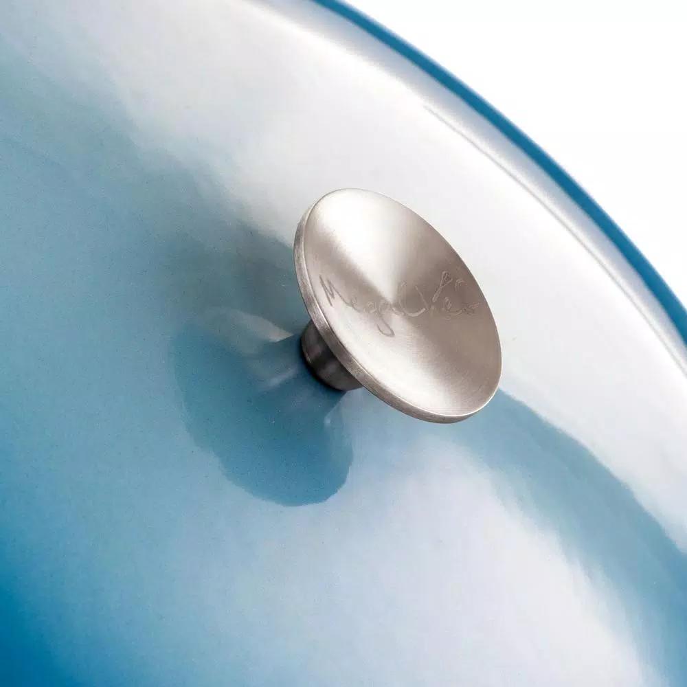MegaChef 7 Qt. Oval Enameled Cast Iron Casserole Dish with Lid, Blue