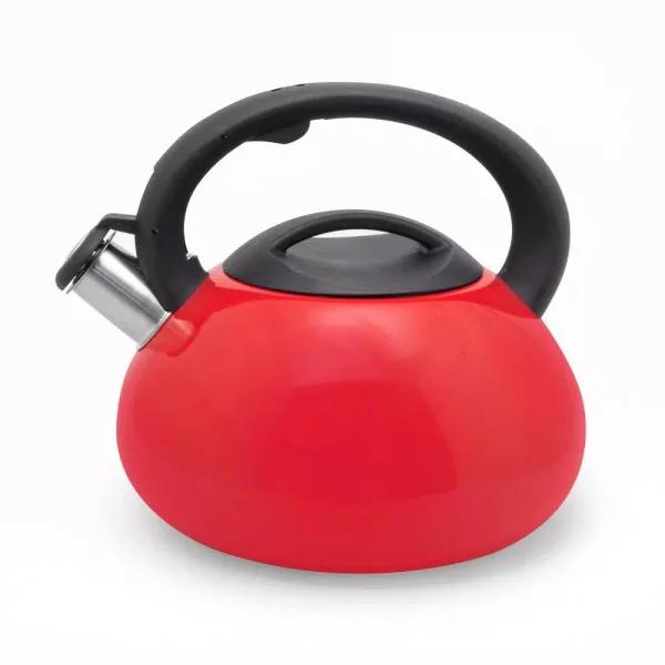 ExcelSteel 3 Qt. Red Stainless Steel Whistling Tea Kettle with Stay-Cool Bakelite Handle