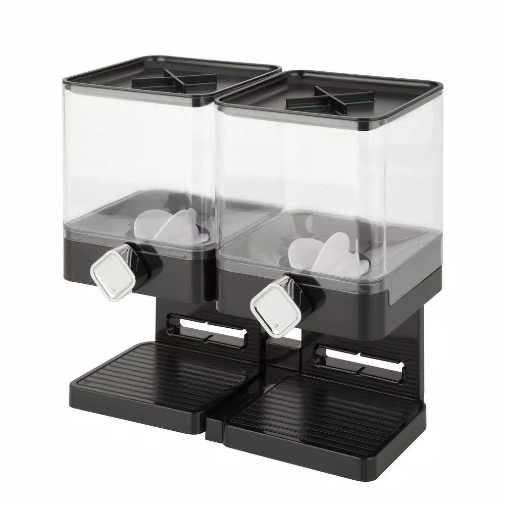 Honey-Can-Do Double Cereal Dispenser with Portion Control, Black Dry Food Dispenser