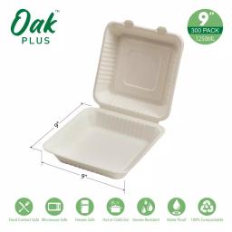 Unbranded 9 in. White Sugarcane Clamshell Containers, 300 Pack - Eco-Friendly & Compostable thumbnail 3