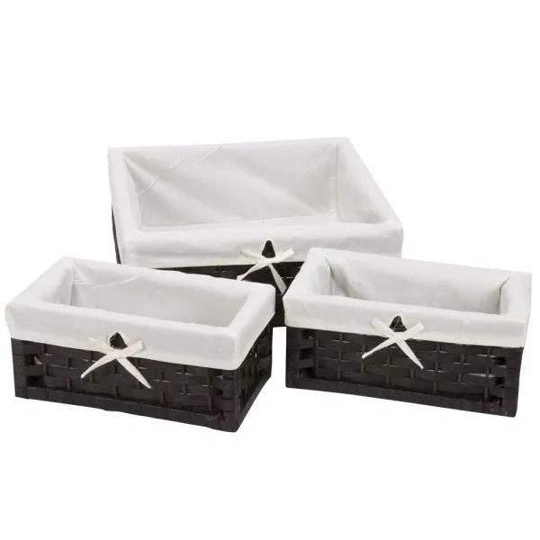 Household Essentials Black Paper Rope Wicker Utility Basket Set of 3 with Washable Cotton Liners