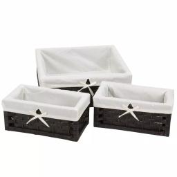 Household Essentials Black Paper Rope Wicker Utility Basket Set of 3 with Washable Cotton Liners thumbnail 1