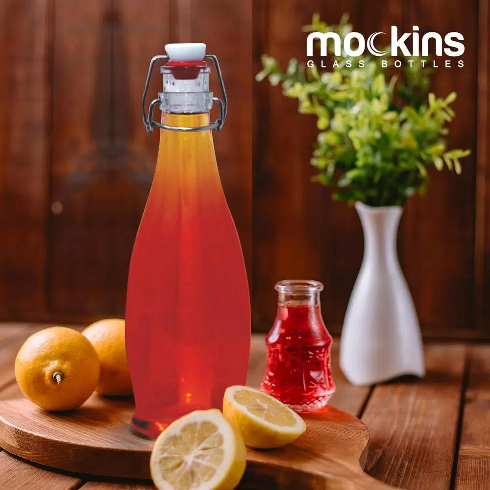 Mockins 17 oz. Glass Bottles with Swing Top Stoppers, Funnel, Brush, and Gold Marker (Set of 12)