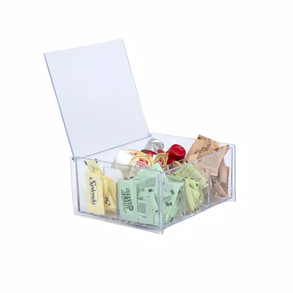 Mind Reader Clear Acrylic 6-Compartment Tea Bag Organizer and Pantry Storage Container with Lid
