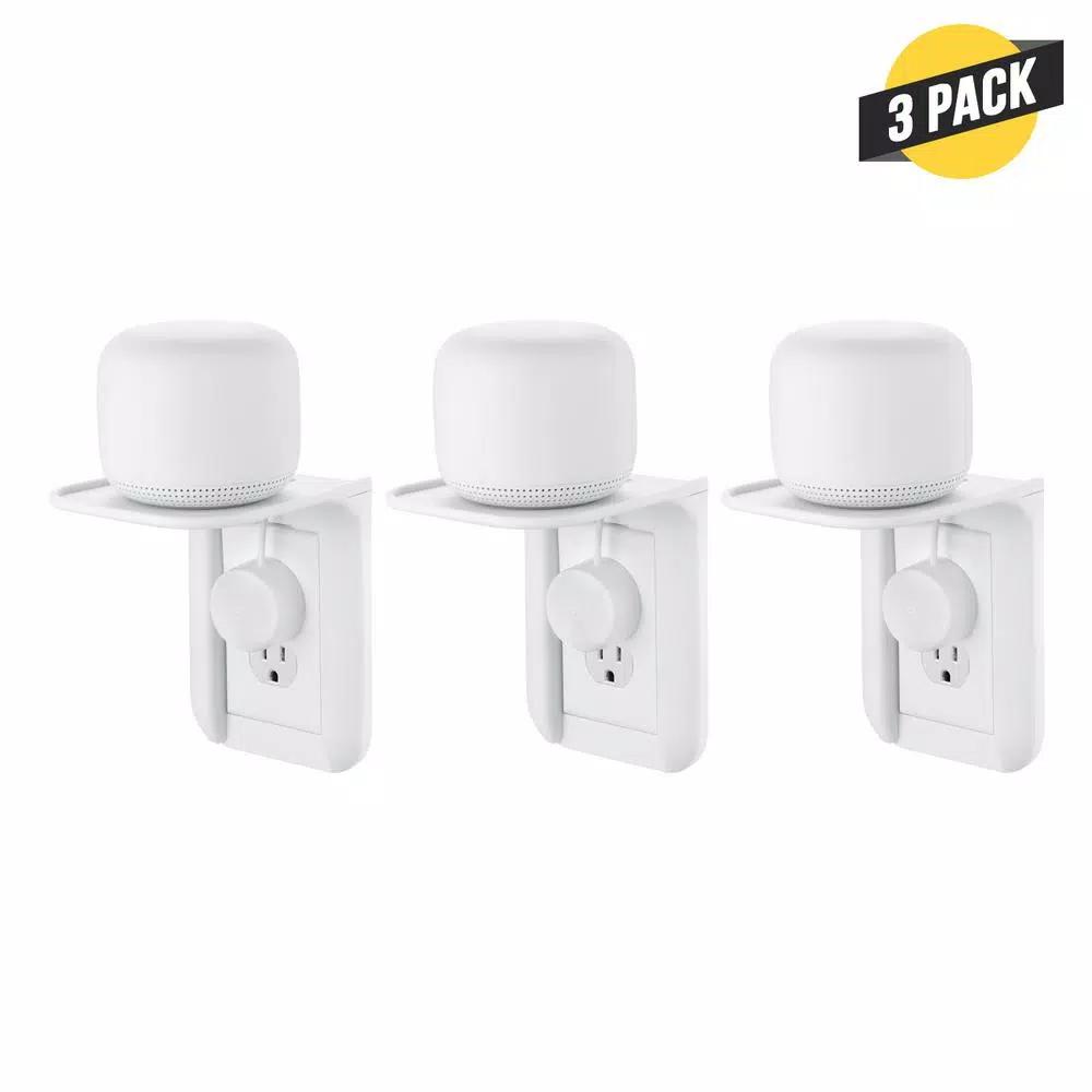 Wasserstein AC Outlet Mount for Google Nest WiFi, Nest Mini, and Nest Hub - Wall Outlet Shelf (3-Pack)