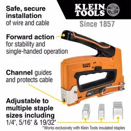 Klein Tools Cable Stapler with 300-Pack Insulated Staples for Voice, Data, Video, and NM (Romex) Cable thumbnail 2