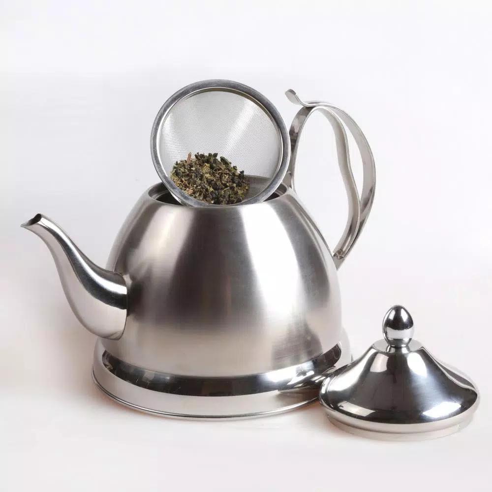Creative Home Nobili-Tea 8-Cup Brushed Stainless Steel Tea Kettle with Removable Infuser Basket