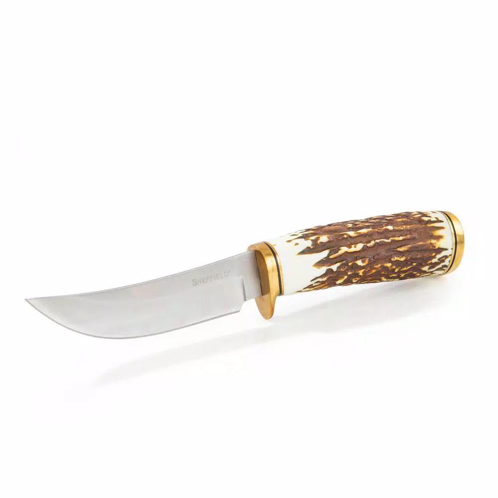 Sheffield Stag Series Heard 4 in. Trailing Point Fixed Blade Hunting Knife