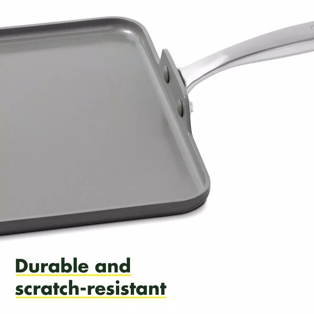 GreenPan Chatham 11 in. Hard-Anodized Aluminum Ceramic Nonstick Square Griddle, Gray