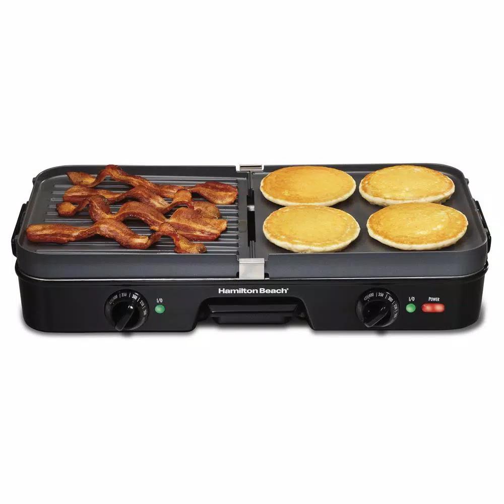 Hamilton Beach 3-in-1 Indoor Grill and Griddle, 180 sq. in. Nonstick Cooking Surface, Black