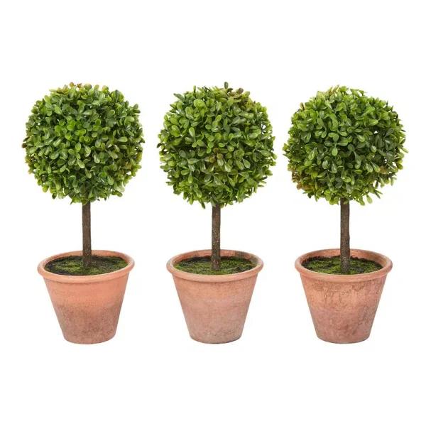 Pure Garden 11.5 in. Faux Boxwood Topiary Arrangements with Decorative Pots, Set of 3