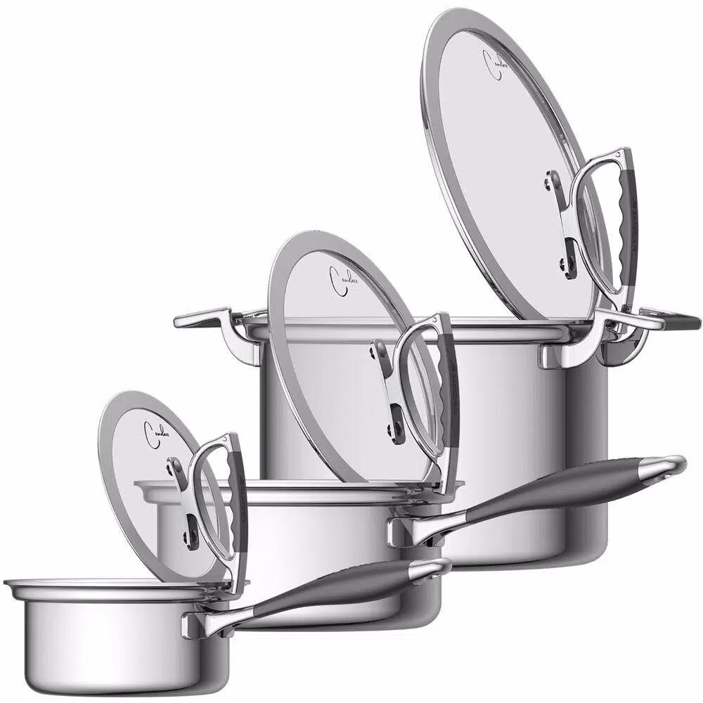 CookCraft by Candace 6-Piece Tri-Ply Stainless Steel Cookware Set with Patented Latch Lids