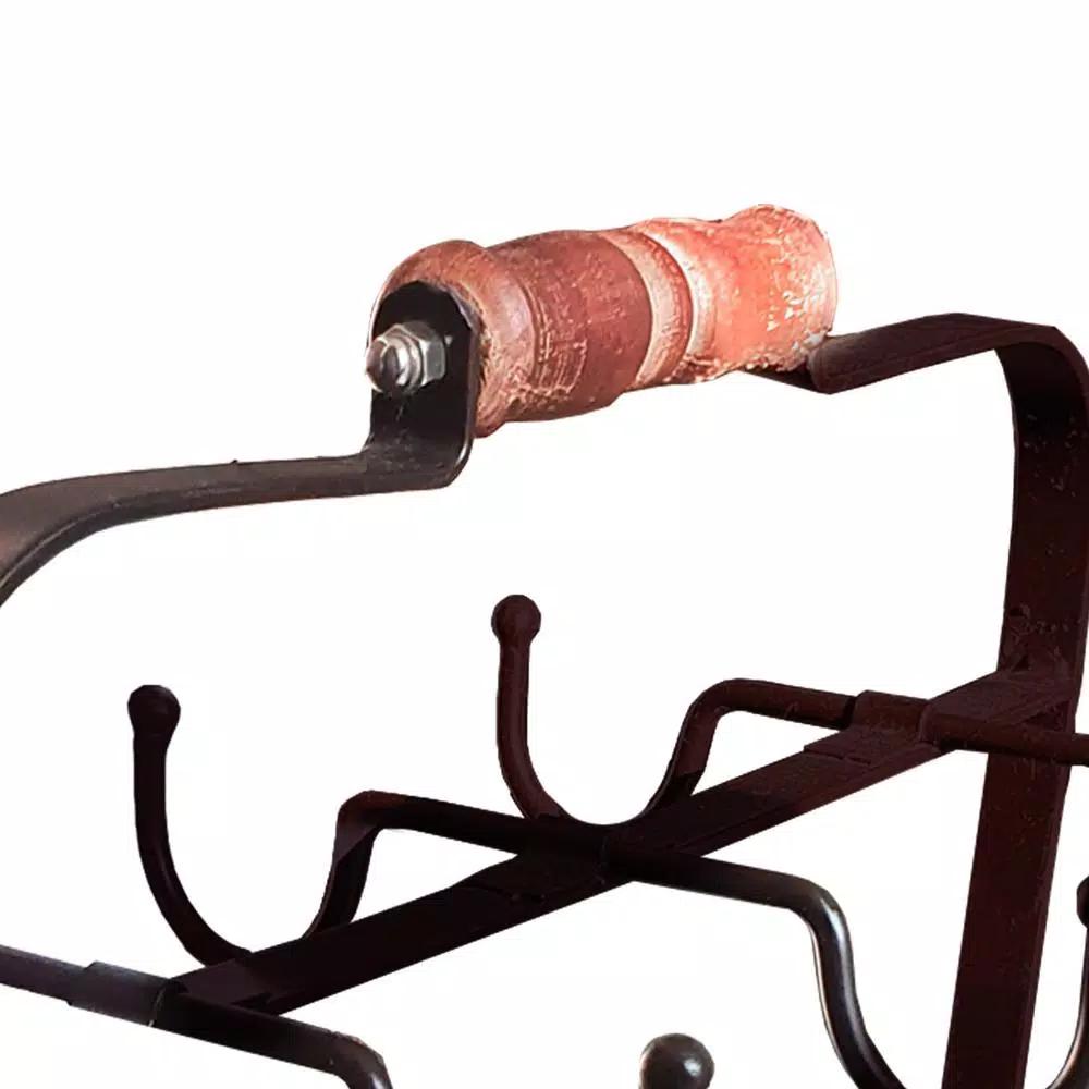 Benzara Rustic Galvanized Metal 6-Hook Crockery Holder with Wooden Handle