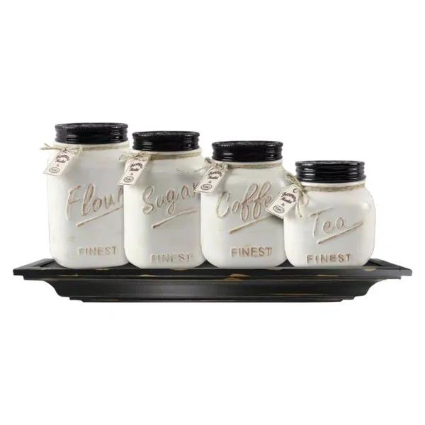 Unbranded Young's Inc. 4-Piece Ceramic Country Kitchen Canister Set with Airtight Seal