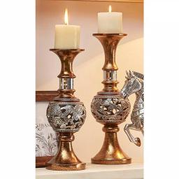 ORE International Langi Clinging Florals Gold and Silver Candle Holder Set of 2 thumbnail 1
