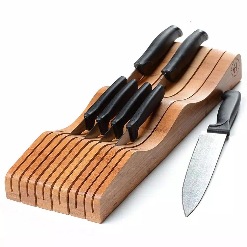 Bambusi Bambsi Bamboo In-Drawer Knife Block Organizer, 15 Slot Wood Knife Storage for Kitchen Drawers